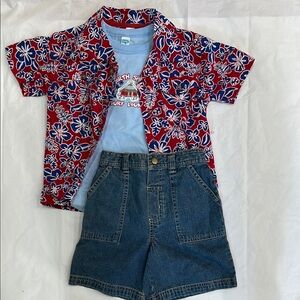 Kids 3pc Floral Button-Down Set in Red, White, and Blue